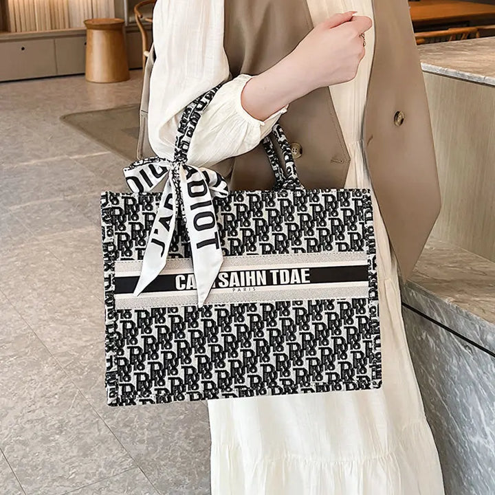 Hazel - Embroidery Luxury Canvas Tote Bag for Women