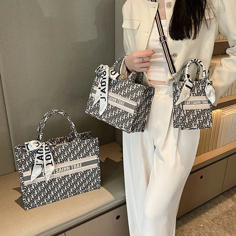Hazel - Embroidery Luxury Canvas Tote Bag for Women