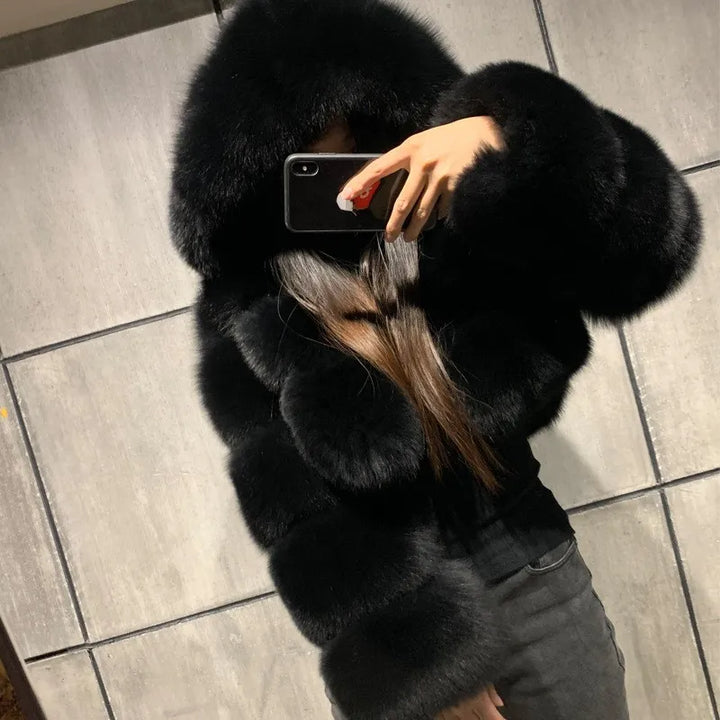 Ivy - Elegant Women’s Hooded Faux Fur Crop Coat
