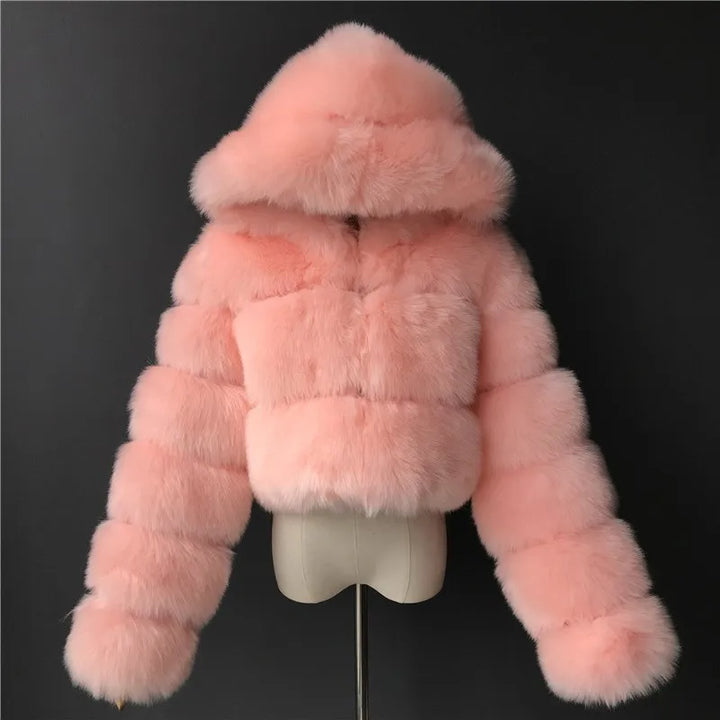 Ivy - Elegant Women’s Hooded Faux Fur Crop Coat