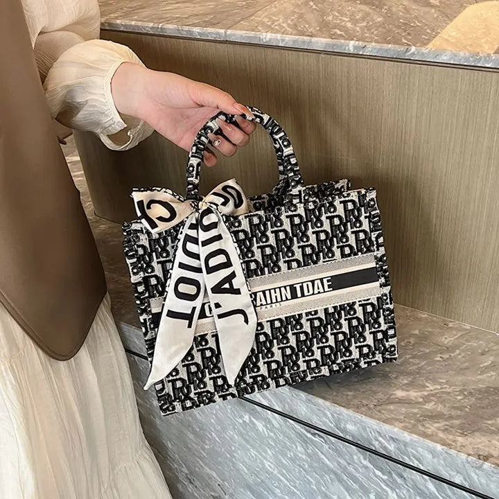 Hazel - Embroidery Luxury Canvas Tote Bag for Women