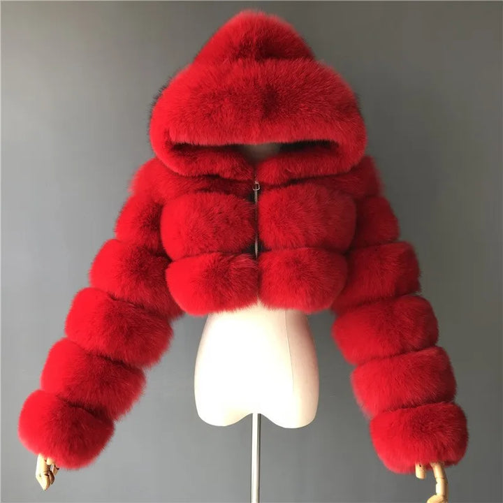 Ivy - Elegant Women’s Hooded Faux Fur Crop Coat