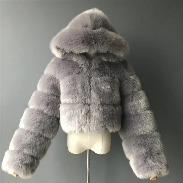 Ivy - Elegant Women’s Hooded Faux Fur Crop Coat