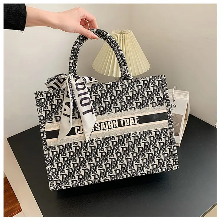 Hazel - Embroidery Luxury Canvas Tote Bag for Women