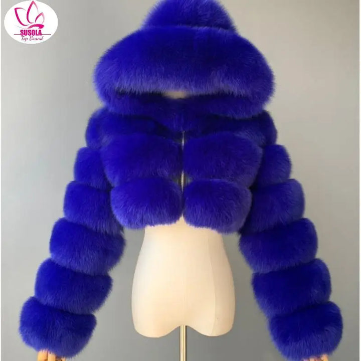 Ivy - Elegant Women’s Hooded Faux Fur Crop Coat